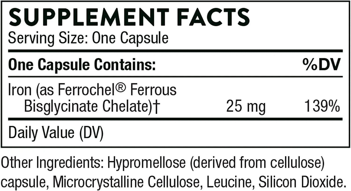 THORNE RESEARCH - Thorne Iron Bisglycinate 25Mg. 60 Capsulas - The Red Vitamin MX - Suplementos Alimenticios - {{ shop.shopifyCountryName }}