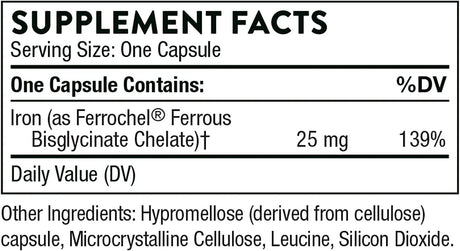 THORNE RESEARCH - Thorne Iron Bisglycinate 25Mg. 60 Capsulas - The Red Vitamin MX - Suplementos Alimenticios - {{ shop.shopifyCountryName }}