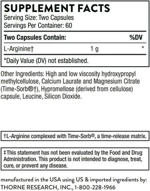THORNE RESEARCH - THORNE L-Arginine Sustained Release 120 Capsulas - The Red Vitamin MX - Suplementos Alimenticios - {{ shop.shopifyCountryName }}