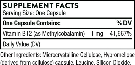 THORNE RESEARCH - Thorne Vitamin B12 as Methylcobalamin 60 Capsulas - The Red Vitamin MX - Suplementos Alimenticios - {{ shop.shopifyCountryName }}