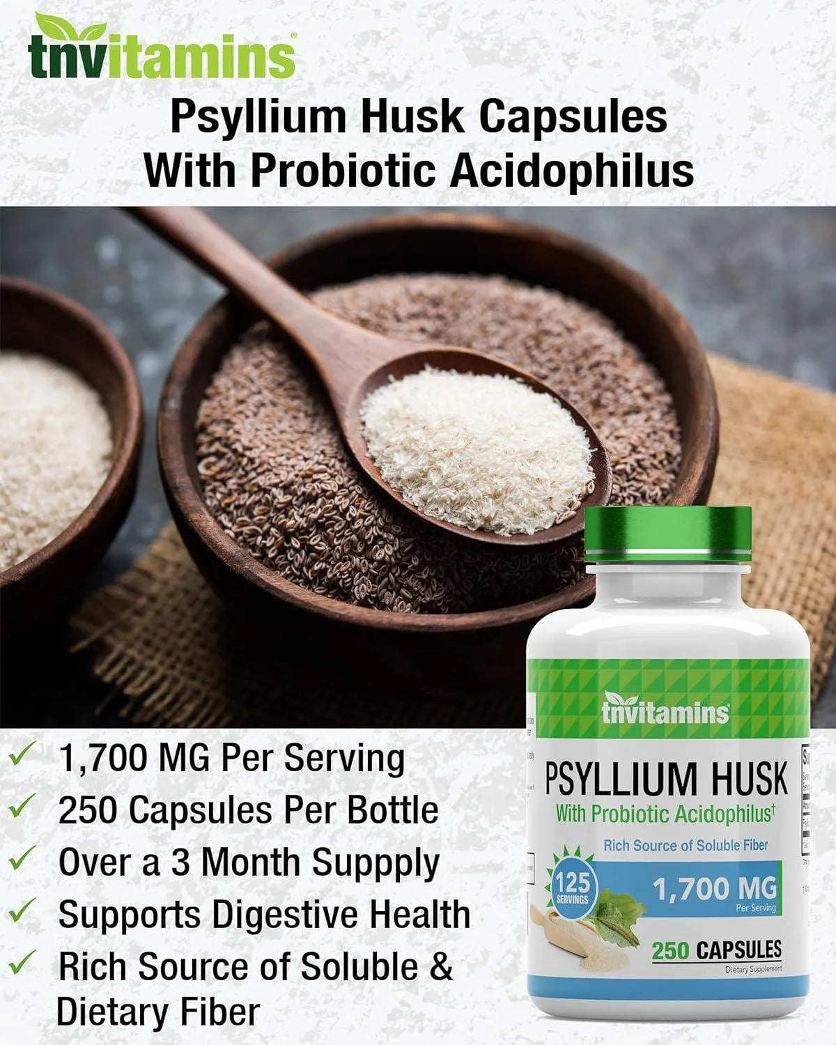 TNTVITAMINS - tnvitamins Psyllium Husk 1700Mg. 250 Capsulas - The Red Vitamin MX - Suplementos Alimenticios - {{ shop.shopifyCountryName }}