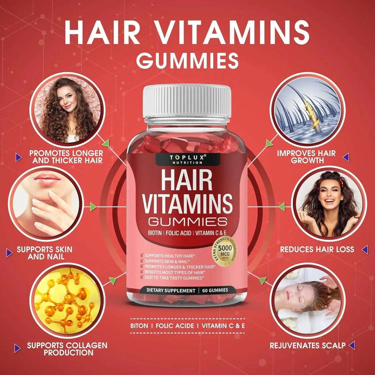 TOPLUX - Toplux Hair Vitamins Gummies 60 Gomitas - The Red Vitamin MX - Suplementos Alimenticios - {{ shop.shopifyCountryName }}