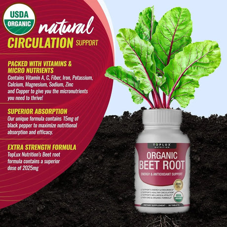 TOPLUX - Toplux Organic Beet Root Powder Tablets 90 Tabletas - The Red Vitamin MX - Suplementos Alimenticios - {{ shop.shopifyCountryName }}