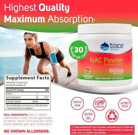 TRACE MINERALS - Trace Minerals NAC Powder with N-Acetyl L-Cysteine 75Gr. - The Red Vitamin MX - Suplementos Alimenticios - {{ shop.shopifyCountryName }}