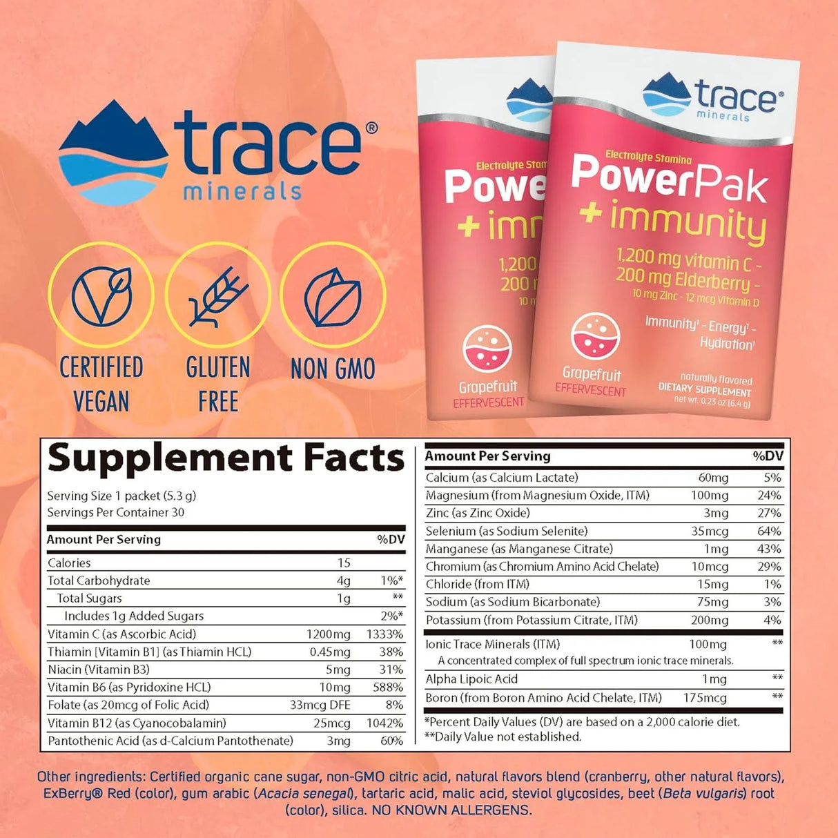 TRACE MINERALS - Trace Minerals Power Pak Electrolyte + Immunity Boost Drink Packets 30 Paquetes - The Red Vitamin MX - Suplementos Alimenticios - {{ shop.shopifyCountryName }}