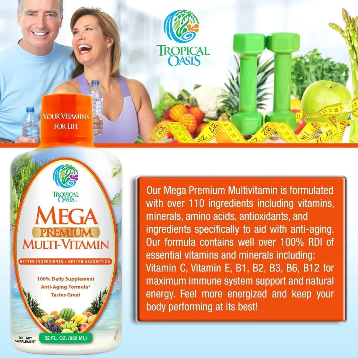 TROPICAL OASIS - Tropical Oasis Mega Premium Liquid Multivitamin 960Ml. - The Red Vitamin MX - Suplementos Alimenticios - {{ shop.shopifyCountryName }}