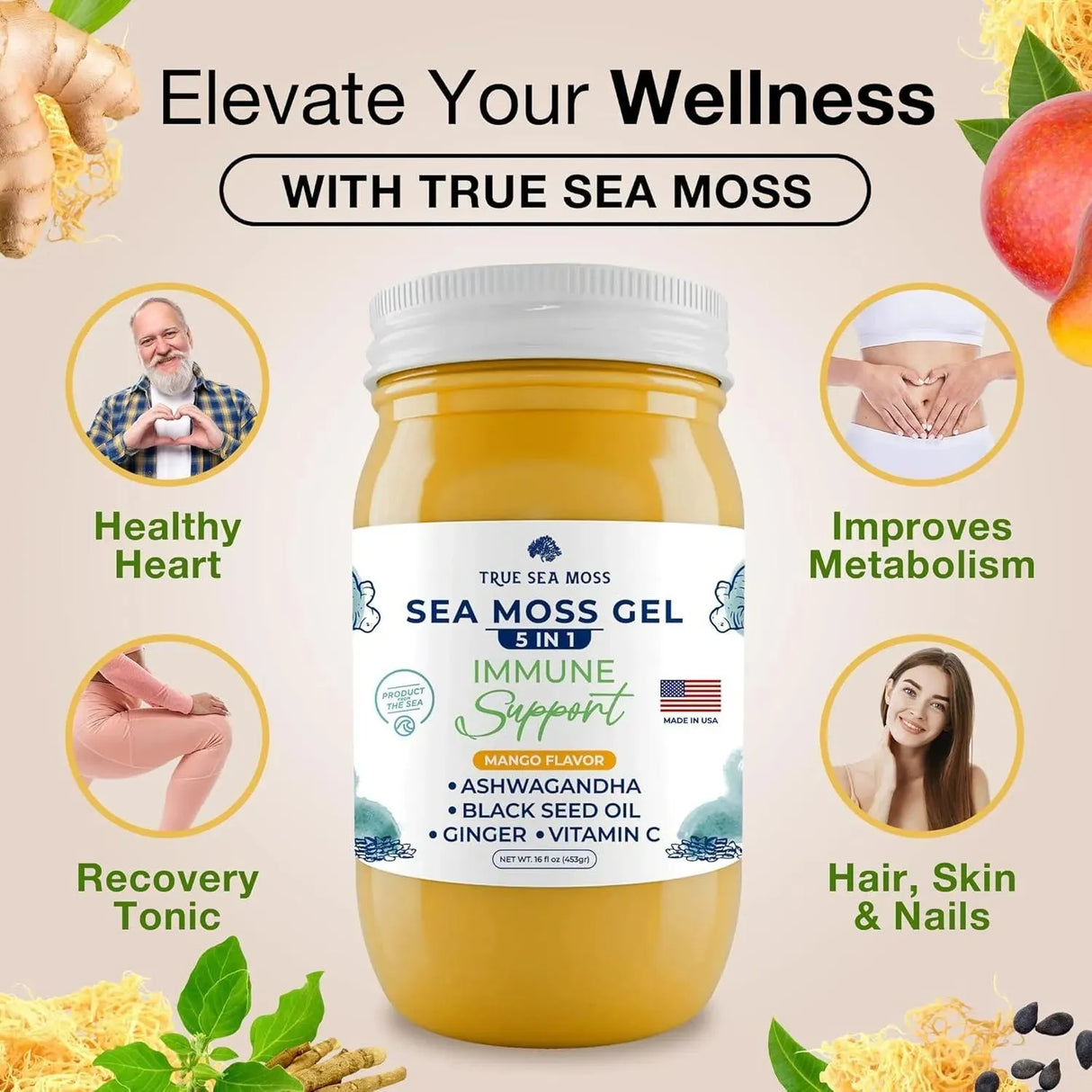 TRUE SEA MOSS - TrueSeaMoss Sea Moss Black Seed Oil Ashwagandha Ginger 453Gr. - The Red Vitamin MX - Suplementos Alimenticios - {{ shop.shopifyCountryName }}