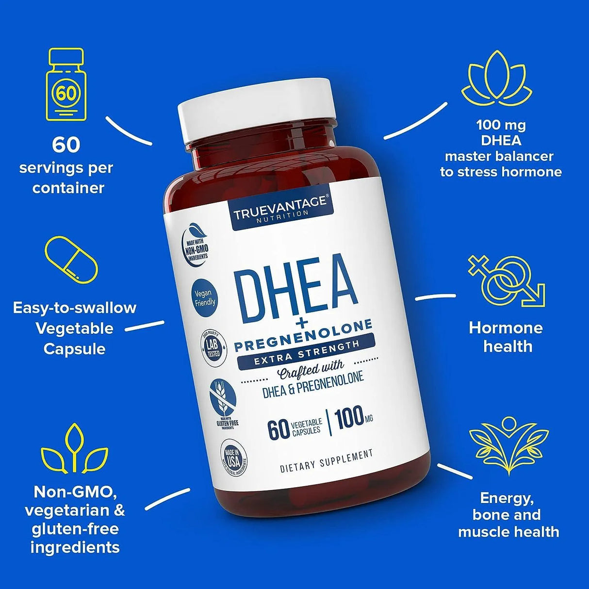 TRUEVANTAGE NUTRITION - Truevantage Nutrition DHEA 100Mg. 60 Capsulas - The Red Vitamin MX - Suplementos Alimenticios - {{ shop.shopifyCountryName }}