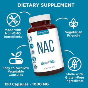 TRUEVANTAGE NUTRITION - Truevantage Nutrition NAC N-Acetyl Cysteine 1000Mg. 120 Capsulas - The Red Vitamin MX - Suplementos Alimenticios - {{ shop.shopifyCountryName }}