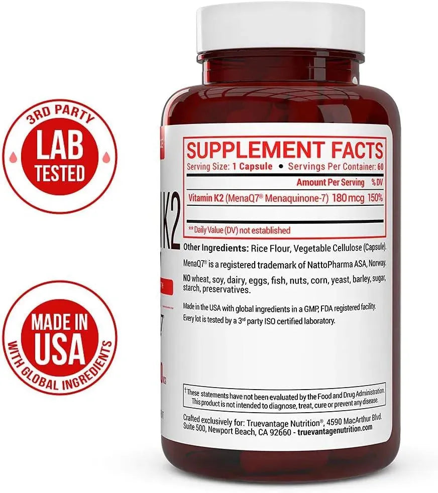 TRUEVANTAGE NUTRITION - Truevantage Vitamin k2 MK-7 180mcg 60 Capsulas - The Red Vitamin MX - Suplementos Alimenticios - {{ shop.shopifyCountryName }}