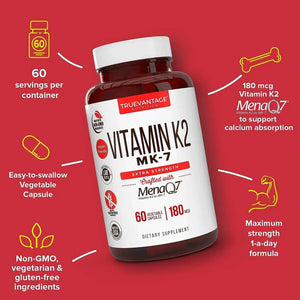 TRUEVANTAGE NUTRITION - Truevantage Vitamin k2 MK-7 180mcg 60 Capsulas - The Red Vitamin MX - Suplementos Alimenticios - {{ shop.shopifyCountryName }}