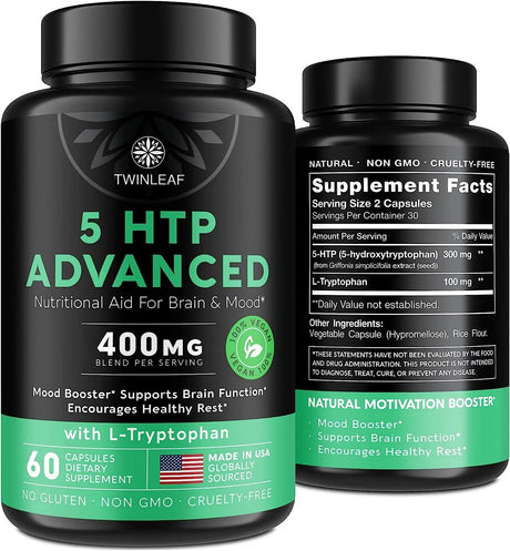 TWINLEAF - TWINLEAF 5 HTP Supplement for Mood Support 400Mg. 60 Capsulas - The Red Vitamin MX - Suplementos Alimenticios - {{ shop.shopifyCountryName }}