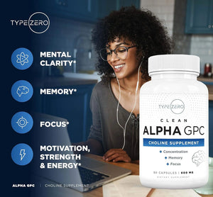 TYPE ZERO - Type Zero Ultra Clean Alpha GPC Choline 600Mg. 90 Capsulas - The Red Vitamin MX - Suplementos Alimenticios - {{ shop.shopifyCountryName }}