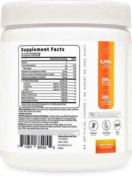 TYPE ZERO - Type Zero Ultra Clean Vegan BCAA Powder + Electrolytes Peach Mango 337Gr. - The Red Vitamin MX - Suplementos Alimenticios - {{ shop.shopifyCountryName }}