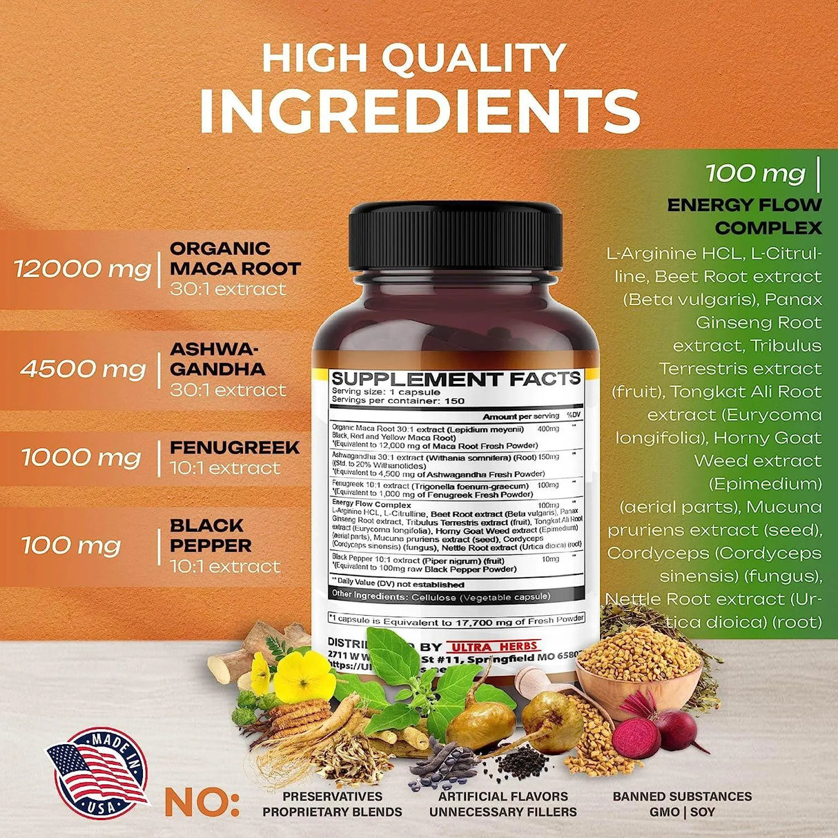 ULTRA HERBS - Ultra Herbs Organic Maca Root with Ginseng, Ashwagandha, Fenugreek 150 Capsulas - The Red Vitamin MX - Suplementos Alimenticios - {{ shop.shopifyCountryName }}