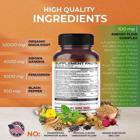 ULTRA HERBS - Ultra Herbs Organic Maca Root with Ginseng, Ashwagandha, Fenugreek 150 Capsulas - The Red Vitamin MX - Suplementos Alimenticios - {{ shop.shopifyCountryName }}