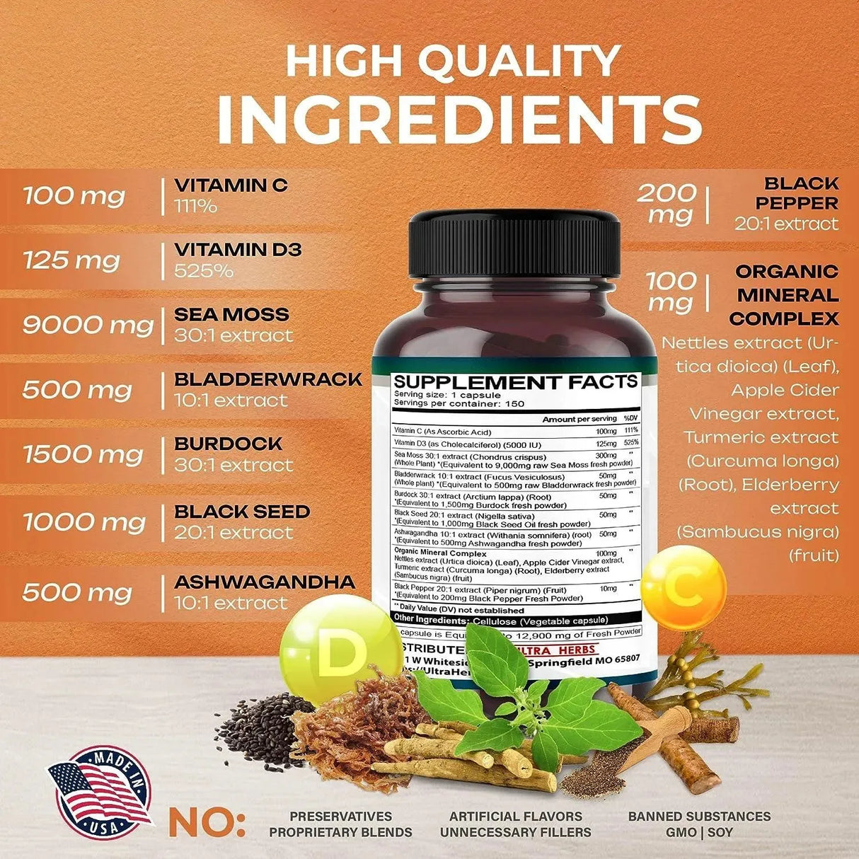 ULTRA HERBS - Ultra Herbs Organic Sea Moss 150 Capsulas - The Red Vitamin MX - Suplementos Alimenticios - {{ shop.shopifyCountryName }}