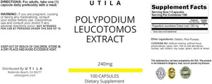 UTILA - Utila Polypodium Leucotomos Extract 240Mg. 100 Capsulas - The Red Vitamin MX - Suplementos Alimenticios - {{ shop.shopifyCountryName }}