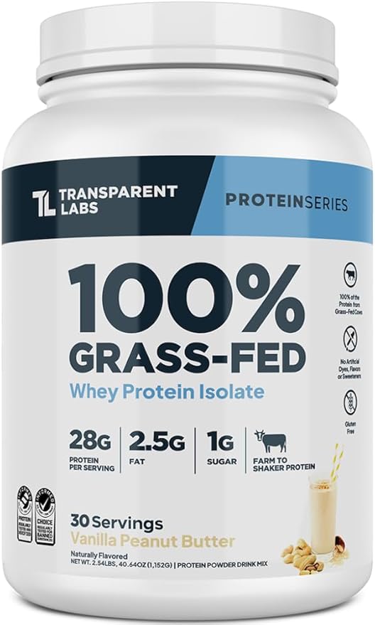 Transparent Labs Grass-Fed Whey Protein Isolate 30 Servicios 2.3Lb.