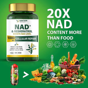 VANTEIN - Vantein NAD & Resveratrol Supplement 1000Mg. 60 Capsulas - The Red Vitamin MX - Suplementos Alimenticios - {{ shop.shopifyCountryName }}