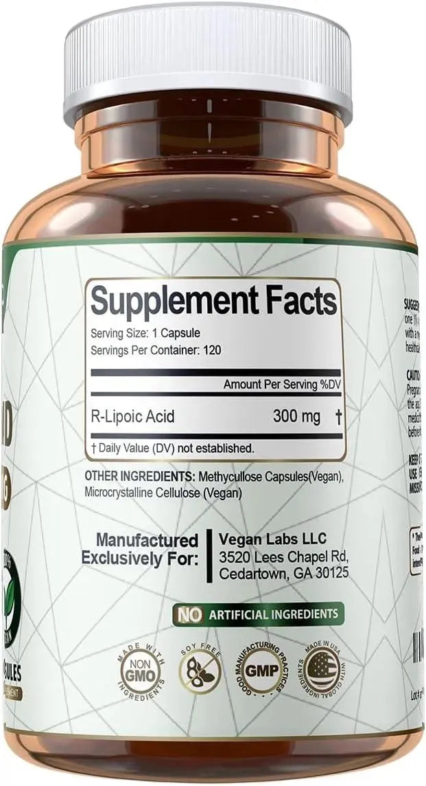 VEGAN LABS - Vegan Labs R-Lipoic Acid 300Mg. 120 Capsulas - The Red Vitamin MX - Suplementos Alimenticios - {{ shop.shopifyCountryName }}