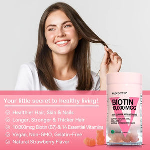 VEGEPOWER - Vegepower Biotin 10000mcg Hair Growth Gummies 60 Gomitas - The Red Vitamin MX - Suplementos Alimenticios - {{ shop.shopifyCountryName }}