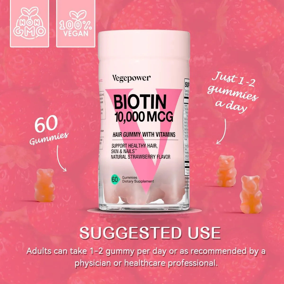 VEGEPOWER - Vegepower Biotin 10000mcg Hair Growth Gummies 60 Gomitas - The Red Vitamin MX - Suplementos Alimenticios - {{ shop.shopifyCountryName }}