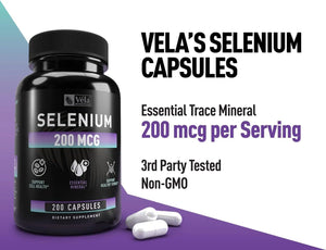 VELA NUTRITION - Vela Nutrition Selenium 200mcg 200 Capsulas - The Red Vitamin MX - Suplementos Alimenticios - {{ shop.shopifyCountryName }}