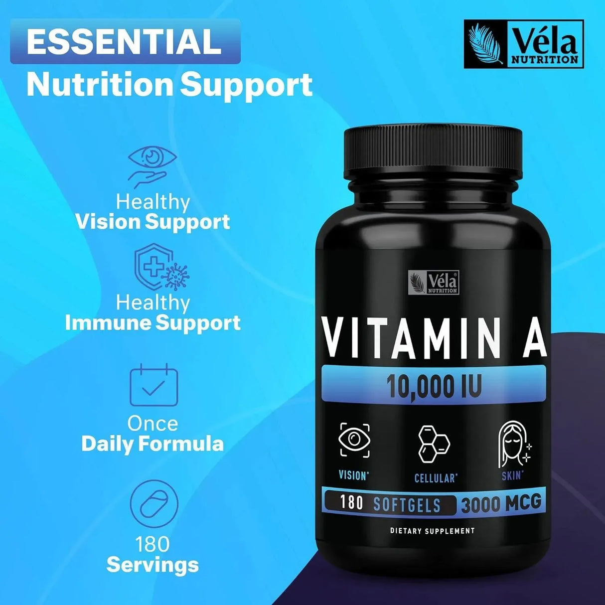 VELA NUTRITION - Vela Nutrition Vitamin A 10,000 IU 180 Capsulas Blandas - The Red Vitamin MX - Suplementos Alimenticios - {{ shop.shopifyCountryName }}