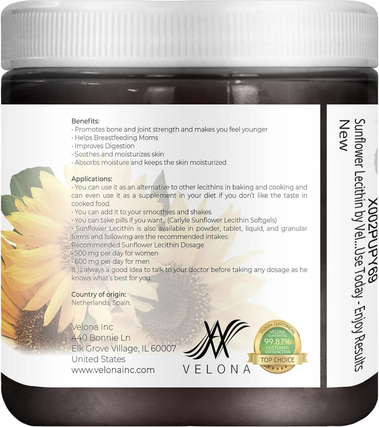 VELONA - velona Pure Liquid Sunflower Lecithin 225Gr. - The Red Vitamin MX - Suplementos Alimenticios - {{ shop.shopifyCountryName }}