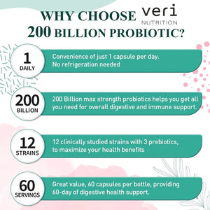 VERI NUTRITION - Veri Nutrition 200 Billion CFUs Probiotics 120 Capsulas - The Red Vitamin MX - Suplementos Alimenticios - {{ shop.shopifyCountryName }}