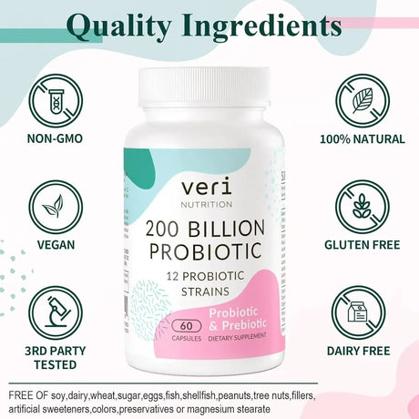 VERI NUTRITION - Veri Nutrition 200 Billion CFUs Probiotics 120 Capsulas - The Red Vitamin MX - Suplementos Alimenticios - {{ shop.shopifyCountryName }}