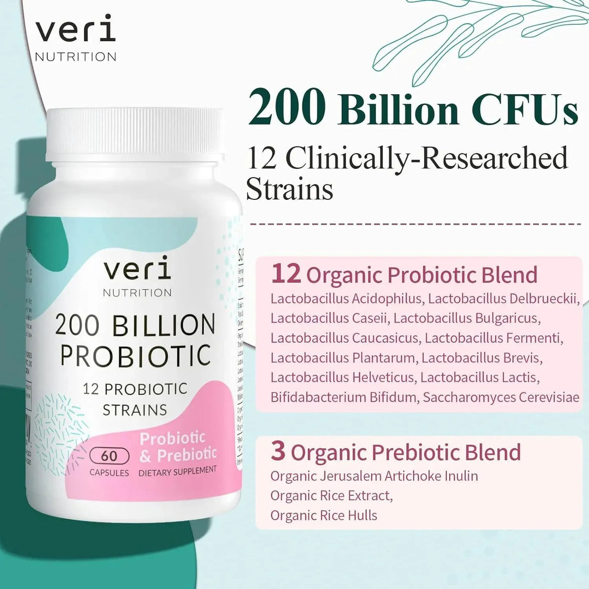 VERI NUTRITION - Veri Nutrition 200 Billion CFUs Probiotics 60 Capsulas - The Red Vitamin MX - Suplementos Alimenticios - {{ shop.shopifyCountryName }}