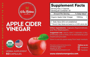 VIA NATURA ORGANICS - Via Natura Organics Apple Cider Vinegar Capsules 1000Mg. 60 Capsulas - The Red Vitamin MX - Suplementos Alimenticios - {{ shop.shopifyCountryName }}