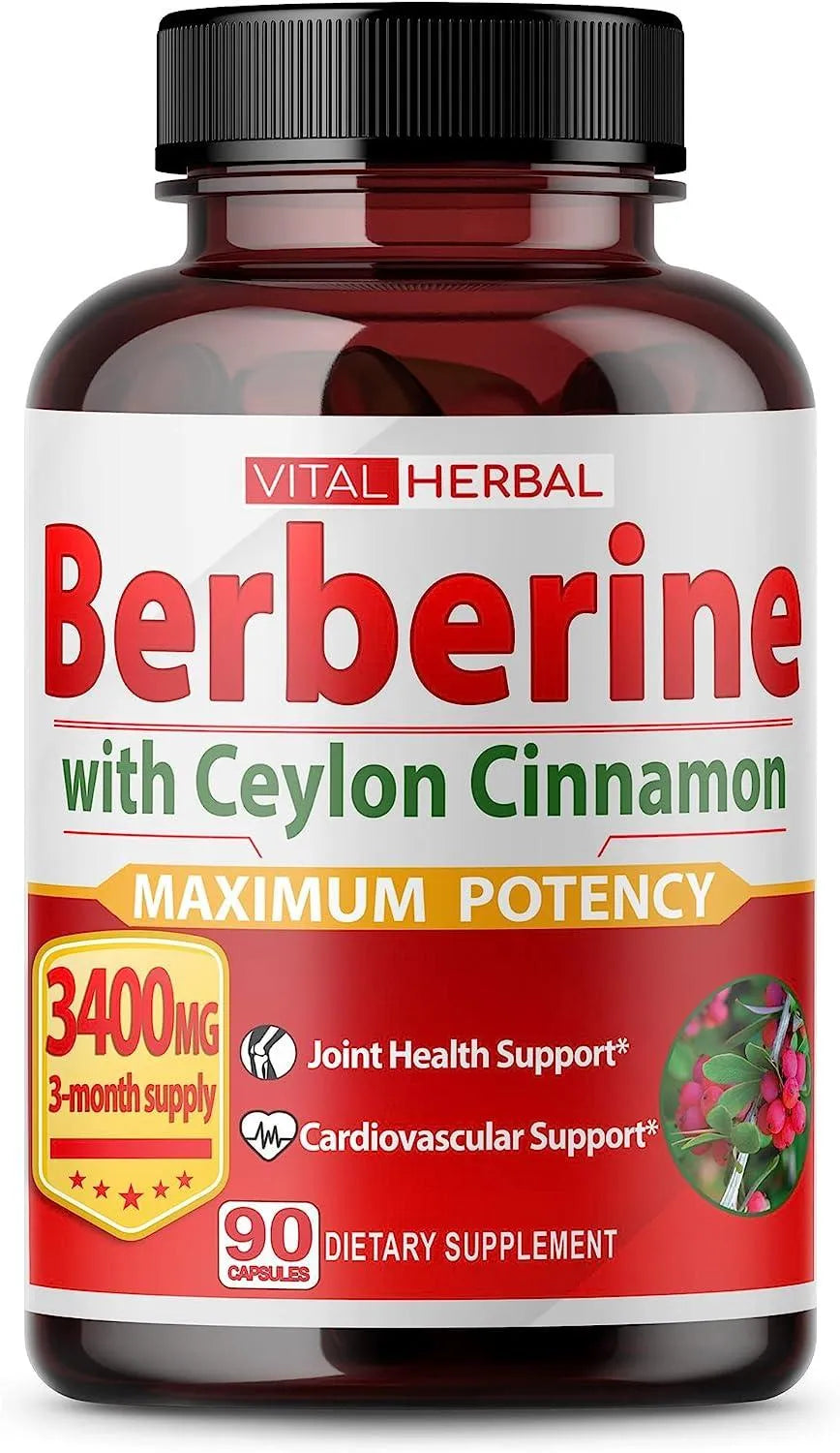 VITAL HERBAL - VITAL HERBAL Berberine with Ceylon Cinnamon 3400Mg. 90 Capsulas - The Red Vitamin MX - Suplementos Alimenticios - {{ shop.shopifyCountryName }}