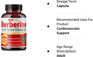 VITAL HERBAL - VITAL HERBAL Berberine with Ceylon Cinnamon 3400Mg. 90 Capsulas - The Red Vitamin MX - Suplementos Alimenticios - {{ shop.shopifyCountryName }}