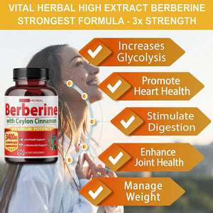 VITAL HERBAL - VITAL HERBAL Berberine with Ceylon Cinnamon 3400Mg. 90 Capsulas - The Red Vitamin MX - Suplementos Alimenticios - {{ shop.shopifyCountryName }}