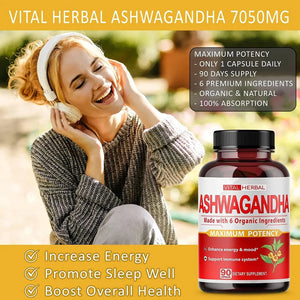 VITAL HERBAL - Vital Herbal Organic Ashwagandha 7050Mg. 90 Capsulas - The Red Vitamin MX - Suplementos Alimenticios - {{ shop.shopifyCountryName }}