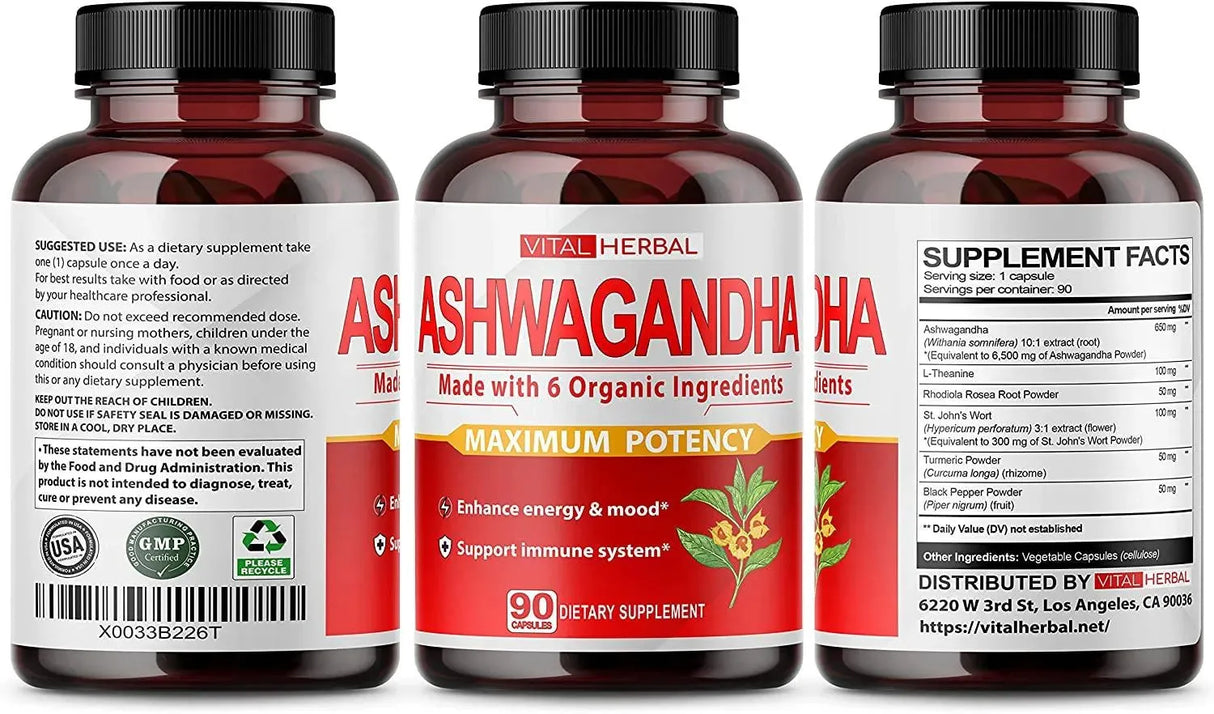 VITAL HERBAL - Vital Herbal Organic Ashwagandha 7050Mg. 90 Capsulas - The Red Vitamin MX - Suplementos Alimenticios - {{ shop.shopifyCountryName }}