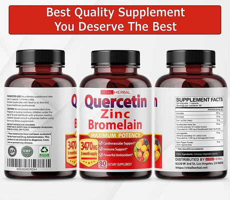 VITAL HERBAL - Vital Herbal Premium High Purity Quercetin 98% with Bromelain 3470Mg. 90 Capsulas - The Red Vitamin MX - Suplementos Alimenticios - {{ shop.shopifyCountryName }}