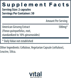 VITAL NUTRIENTS - Vital Nutrients American Ginseng 100 Capsulas - The Red Vitamin MX - Suplementos Alimenticios - {{ shop.shopifyCountryName }}