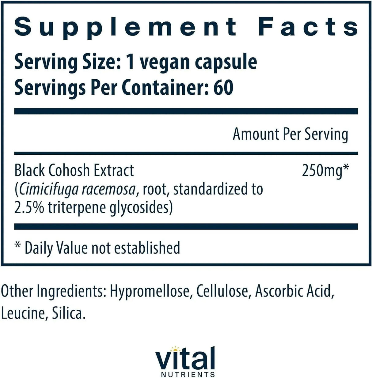 VITAL NUTRIENTS - Vital Nutrients Black Cohosh Extract 250Mg. 60 Capsulas - The Red Vitamin MX - Suplementos Alimenticios - {{ shop.shopifyCountryName }}