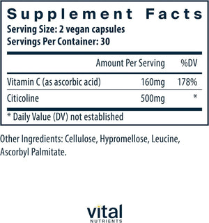 VITAL NUTRIENTS - Vital Nutrients Citicoline 250Mg. 60 Capsulas - The Red Vitamin MX - Suplementos Alimenticios - {{ shop.shopifyCountryName }}