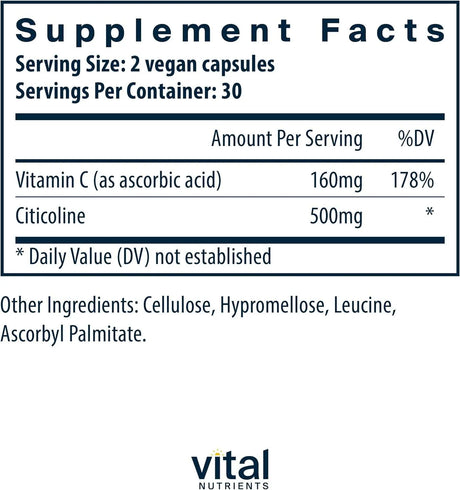 VITAL NUTRIENTS - Vital Nutrients Citicoline 250Mg. 60 Capsulas - The Red Vitamin MX - Suplementos Alimenticios - {{ shop.shopifyCountryName }}