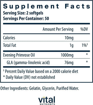 VITAL NUTRIENTS - Vital Nutrients Evening Primrose Oil 1000Mg. 100 Capsulas Blandas - The Red Vitamin MX - Suplementos Alimenticios - {{ shop.shopifyCountryName }}