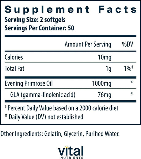 VITAL NUTRIENTS - Vital Nutrients Evening Primrose Oil 1000Mg. 100 Capsulas Blandas - The Red Vitamin MX - Suplementos Alimenticios - {{ shop.shopifyCountryName }}