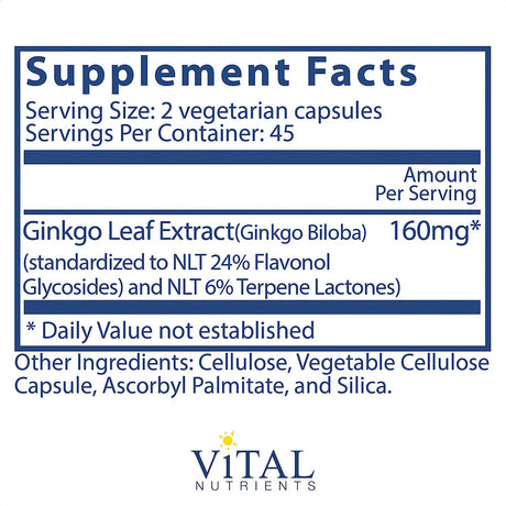 VITAL NUTRIENTS - Vital Nutrients Ginkgo 50:1 Extract 80Mg. 90 Capsulas - The Red Vitamin MX - Suplementos Alimenticios - {{ shop.shopifyCountryName }}