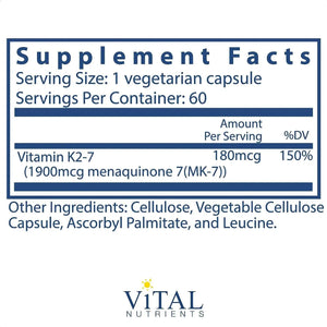 VITAL NUTRIENTS - Vital Nutrients - K2-7 60 Capsulas - The Red Vitamin MX - Suplementos Alimenticios - {{ shop.shopifyCountryName }}