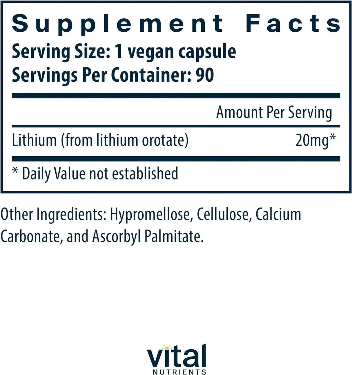 VITAL NUTRIENTS - Vital Nutrients Lithium Orotate 20Mg. 90 Capsulas - The Red Vitamin MX - Suplementos Alimenticios - {{ shop.shopifyCountryName }}