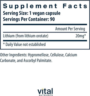 VITAL NUTRIENTS - Vital Nutrients Lithium Orotate 20Mg. 90 Capsulas - The Red Vitamin MX - Suplementos Alimenticios - {{ shop.shopifyCountryName }}